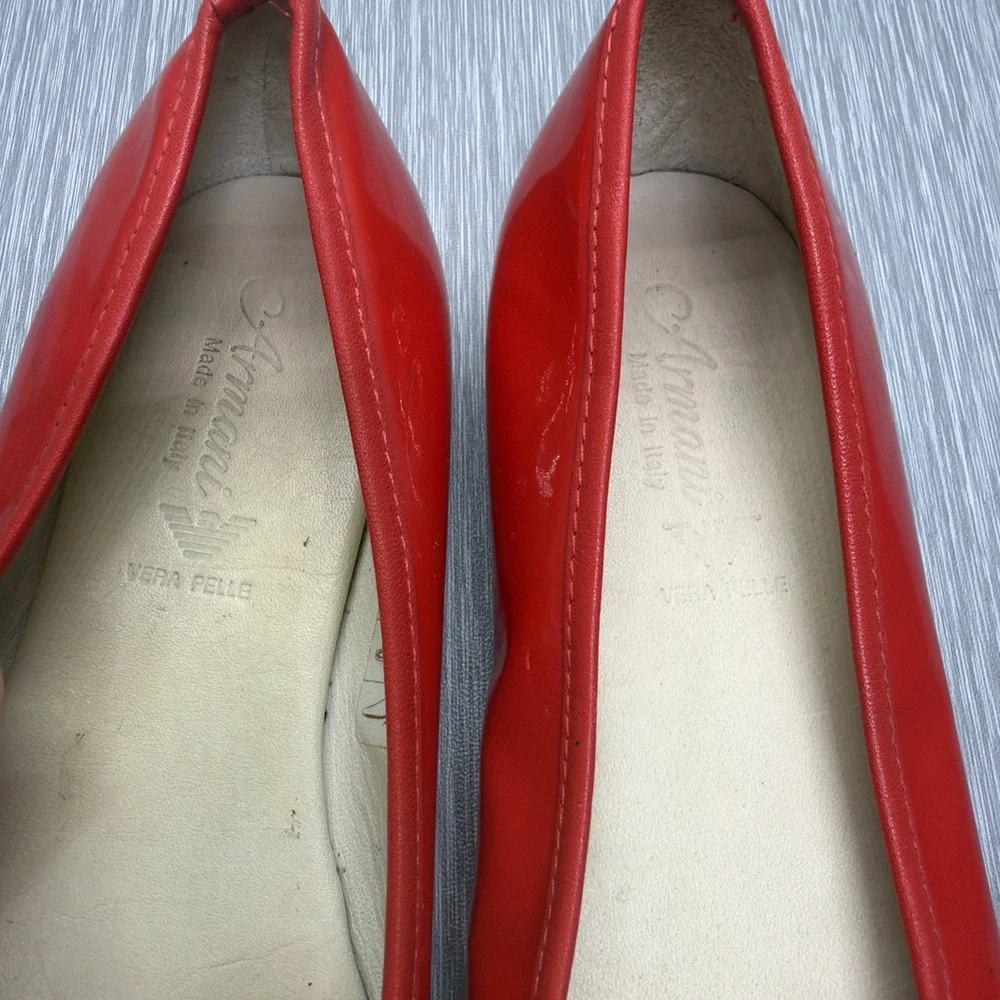 Girls Red Patent Leather Ballet Flats Armani Designer Slip On Shoes EU 34 US 3-4